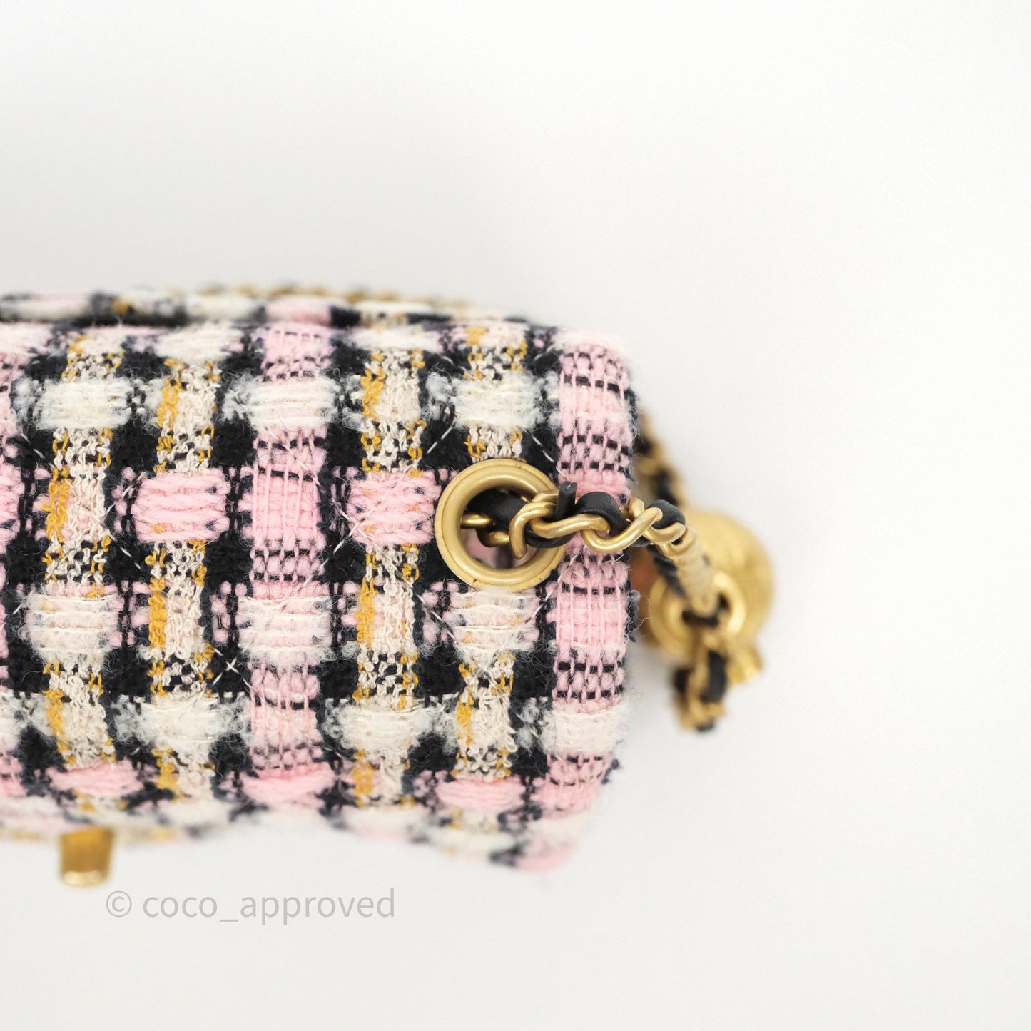 Chanel Pearl Crush Mini Square Pink/ White/ Black Tweed Aged Gold Hardware