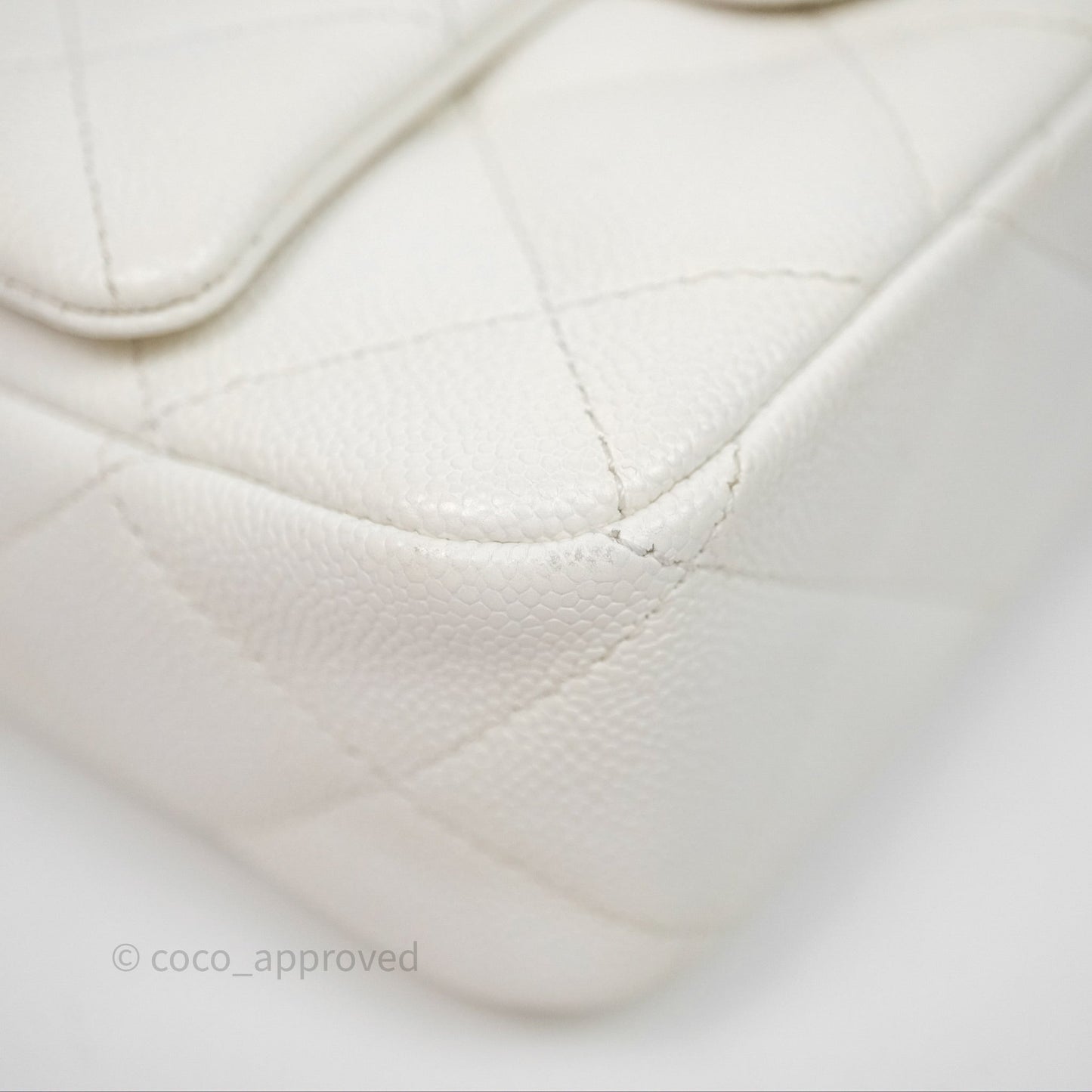 Chanel Mini Flap Bag Heart Adjustable Chain White Caviar Aged Gold Hardware