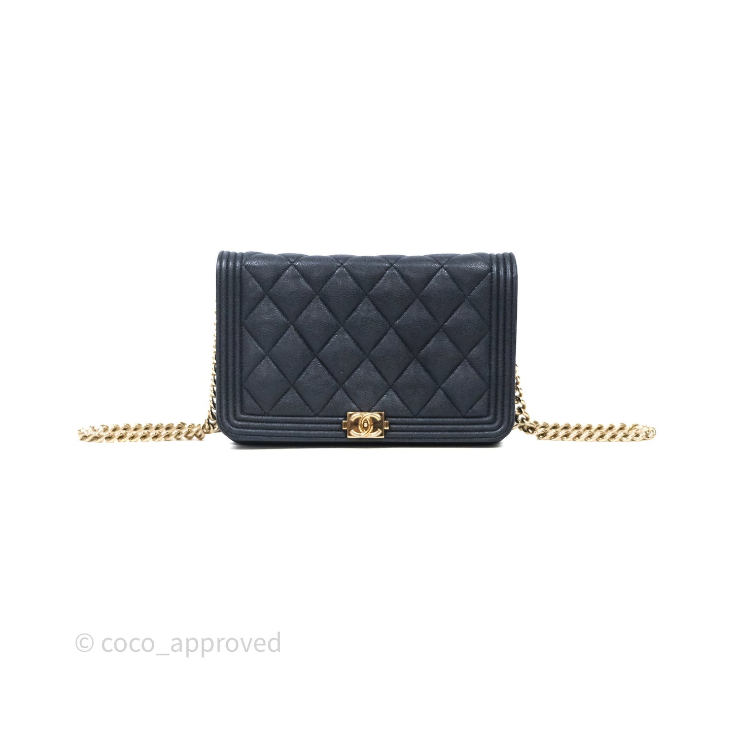 Chanel Boy Wallet on Chain Navy Caviar Light Gold Hardware