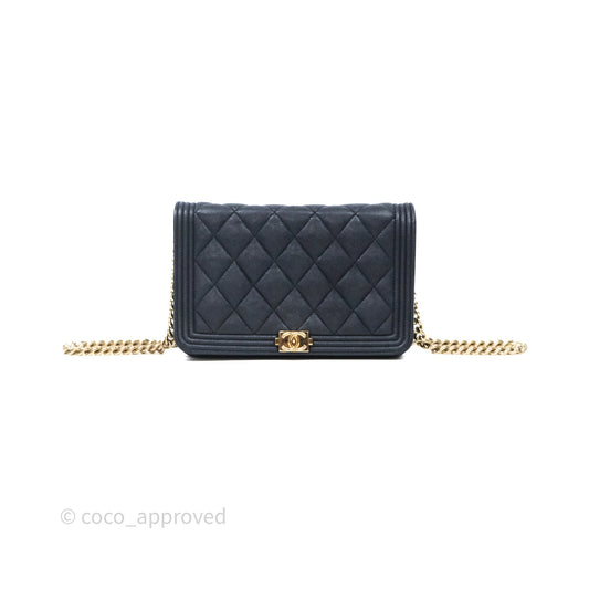 Chanel Boy Wallet on Chain Navy Caviar Light Gold Hardware