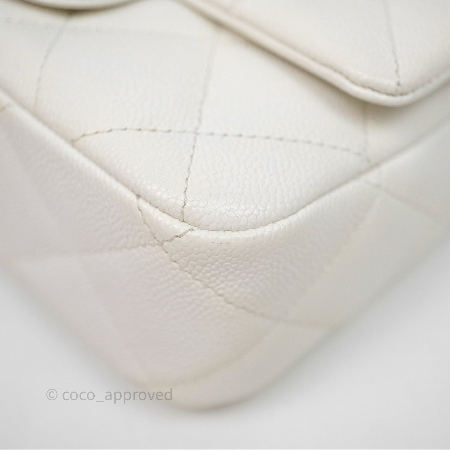 Chanel Mini Flap Bag Heart Adjustable Chain White Caviar Aged Gold Hardware
