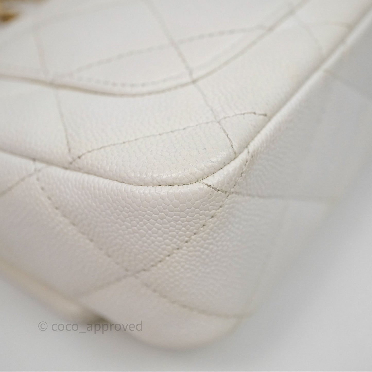 Chanel Mini Flap Bag Heart Adjustable Chain White Caviar Aged Gold Hardware