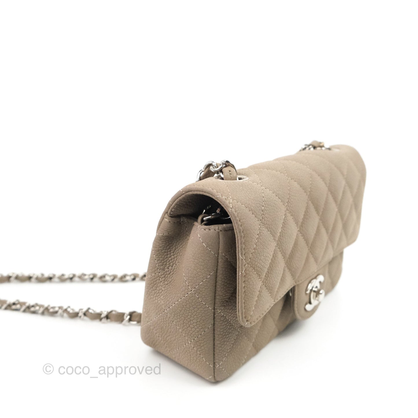 Chanel Quilted Mini Rectangular Flap Matte Earthy Grey Caviar Silver Hardware