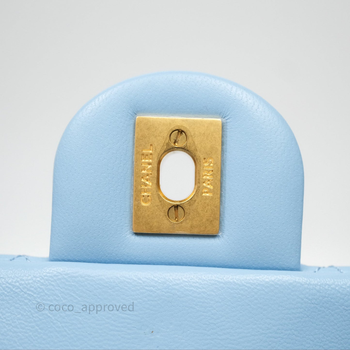Chanel Mini Rectangular Pearl Crush Quilted Blue Lambskin Aged Gold Hardware