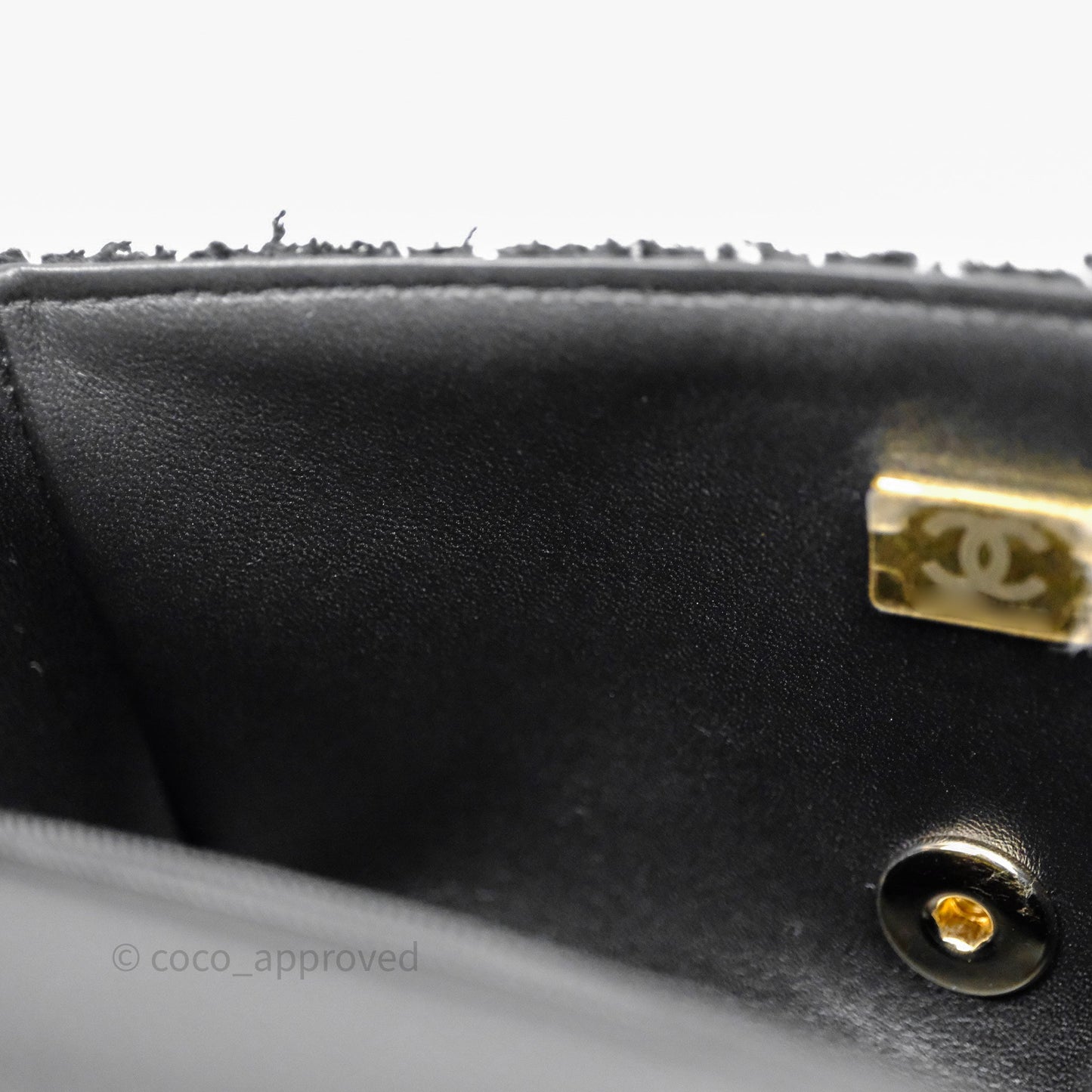 Chanel Top Handle Mini Rectangular Flap Black/ White Sequin Tweed Gold Hardware