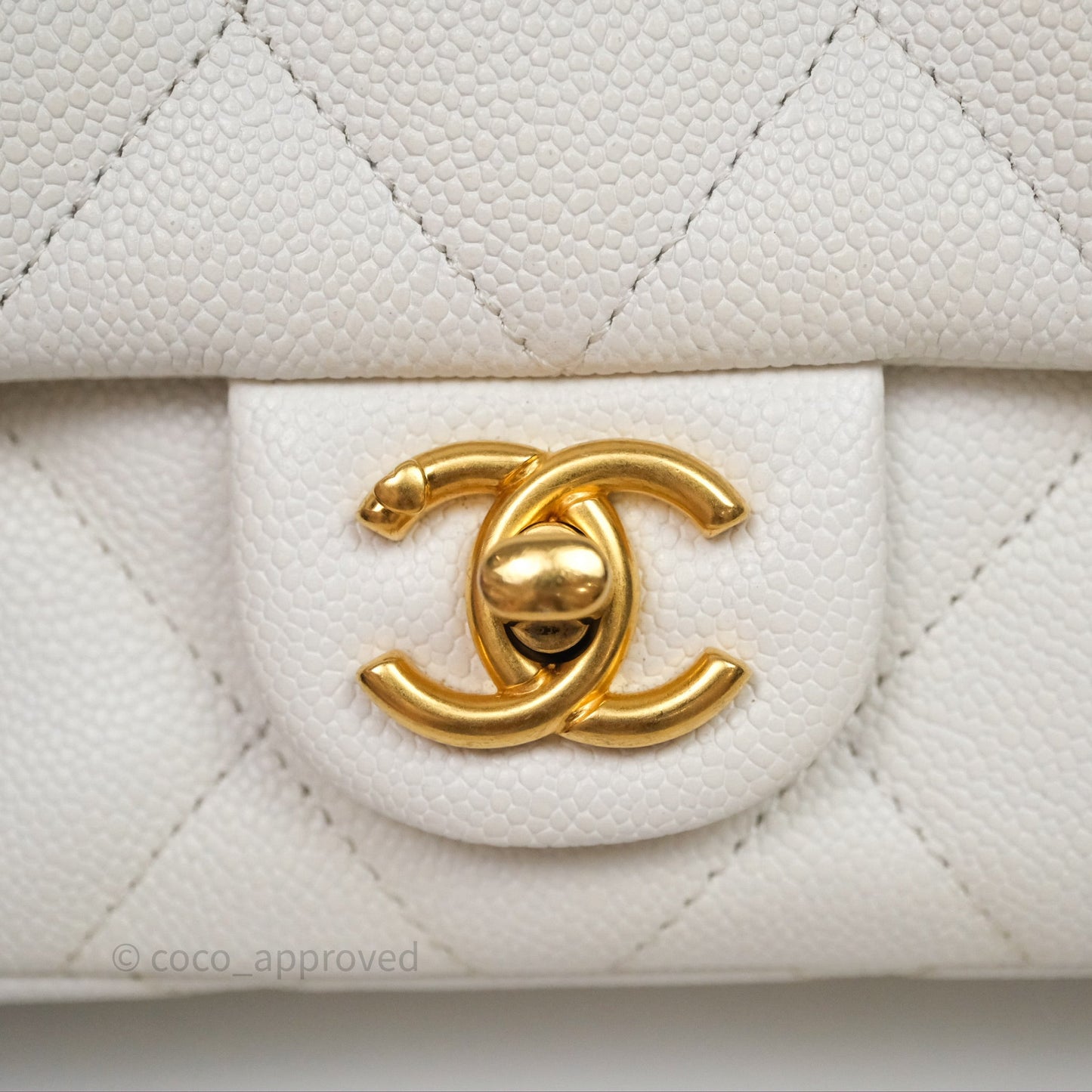 Chanel Mini Flap Bag Heart Adjustable Chain White Caviar Aged Gold Hardware