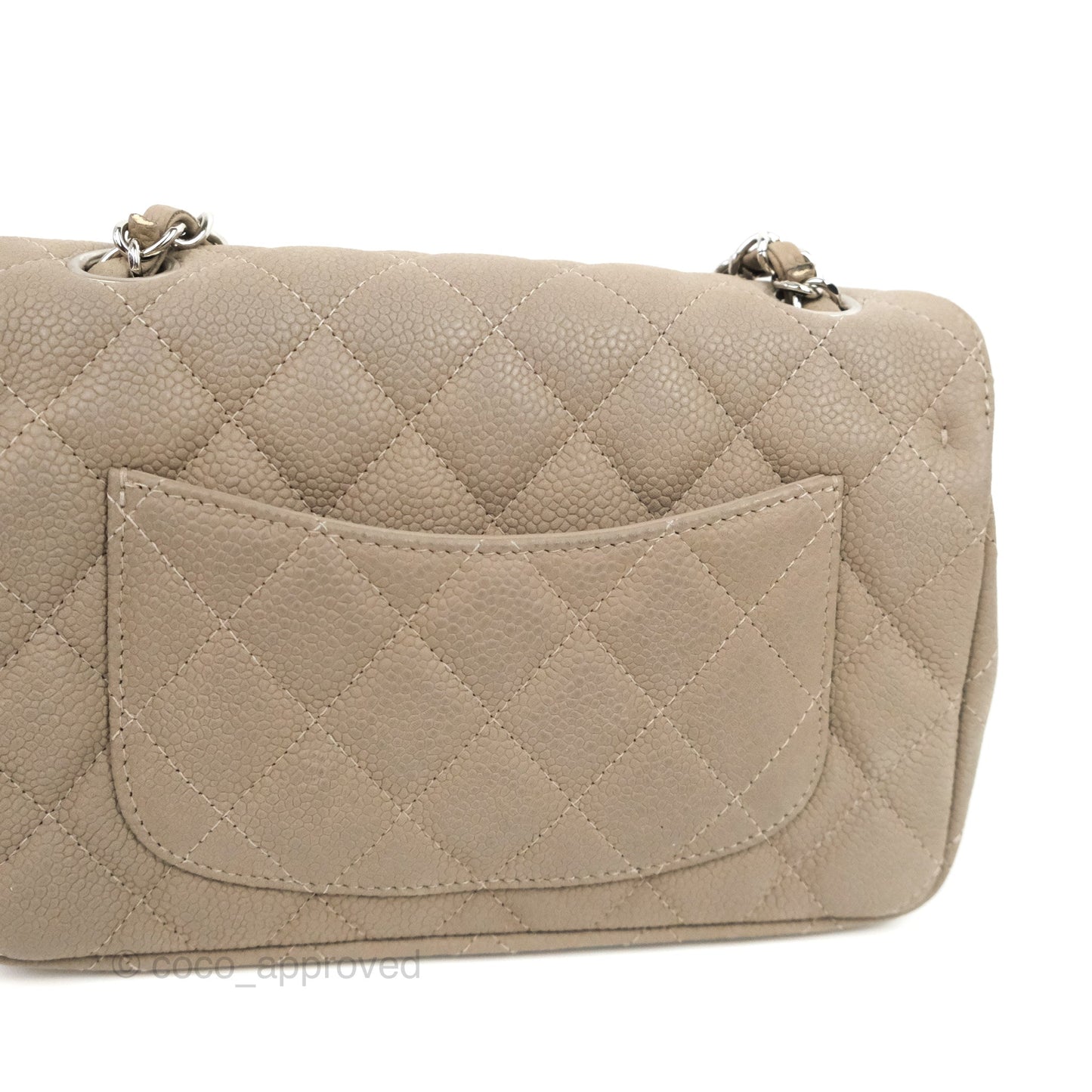 Chanel Quilted Mini Rectangular Flap Matte Earthy Grey Caviar Silver Hardware