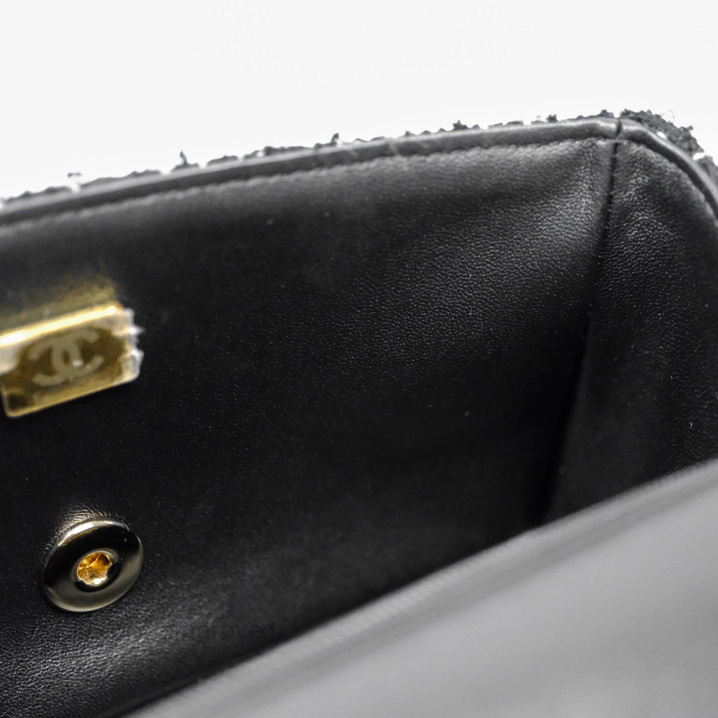 Chanel Top Handle Mini Rectangular Flap Black/ White Sequin Tweed Gold Hardware