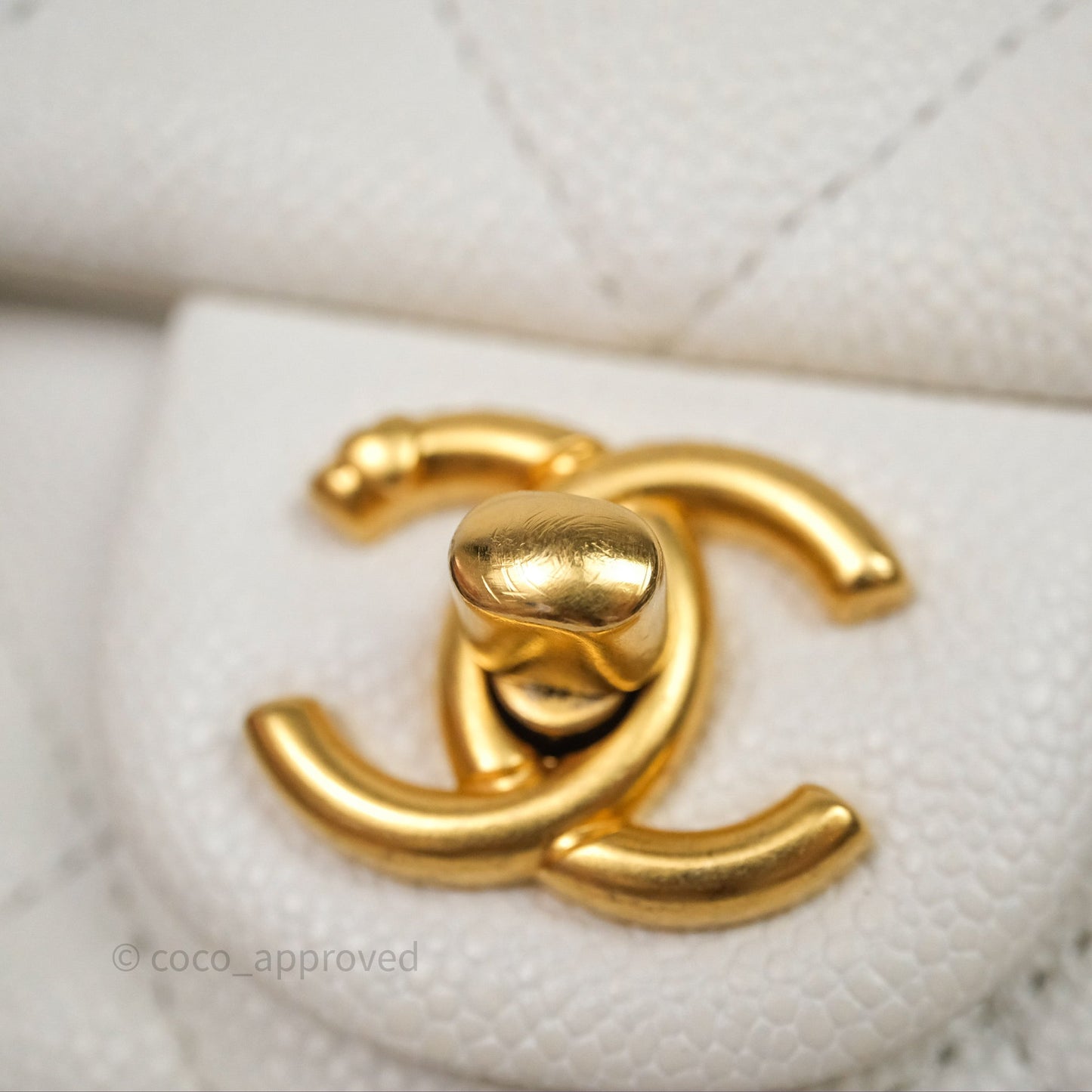 Chanel Mini Flap Bag Heart Adjustable Chain White Caviar Aged Gold Hardware