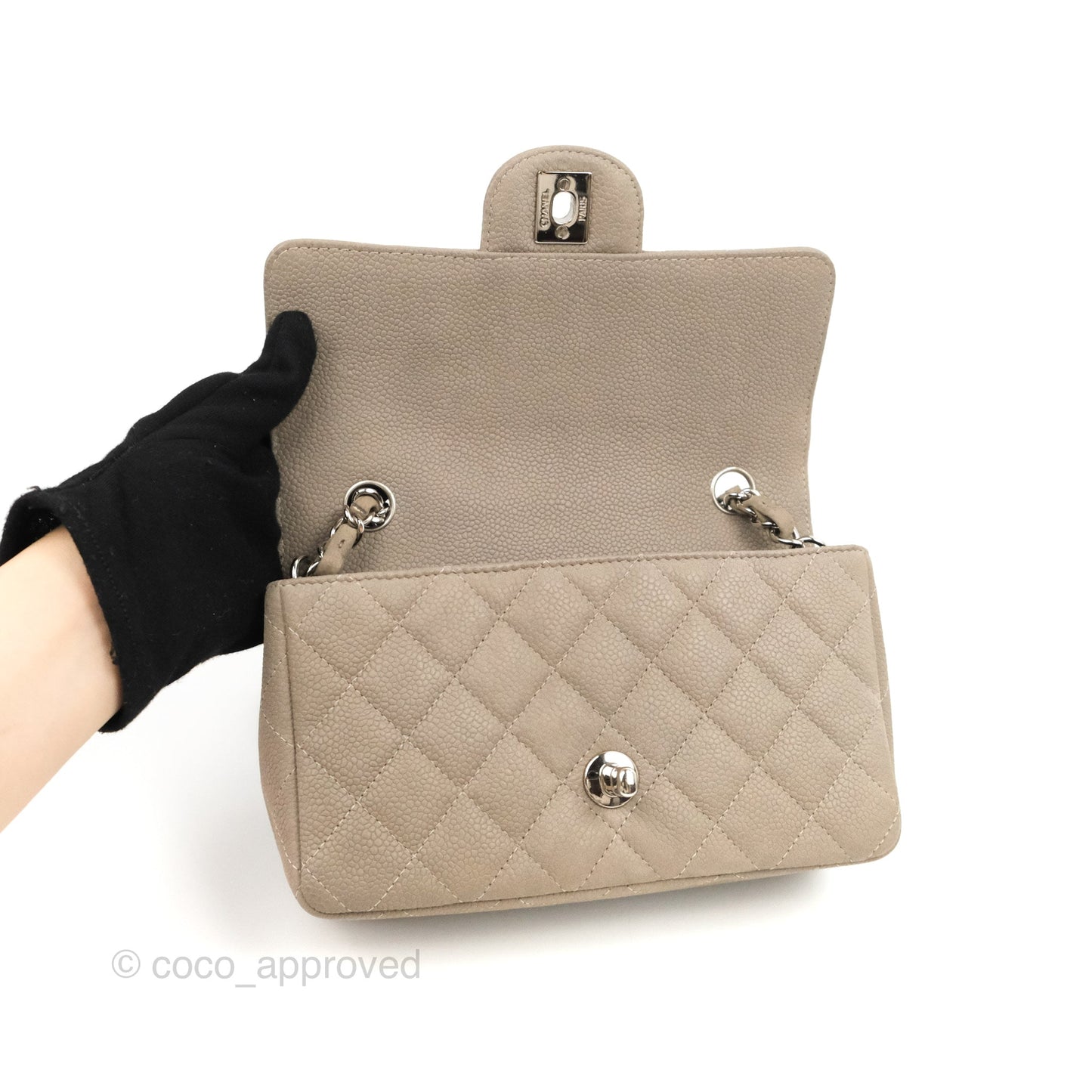 Chanel Quilted Mini Rectangular Flap Matte Earthy Grey Caviar Silver Hardware