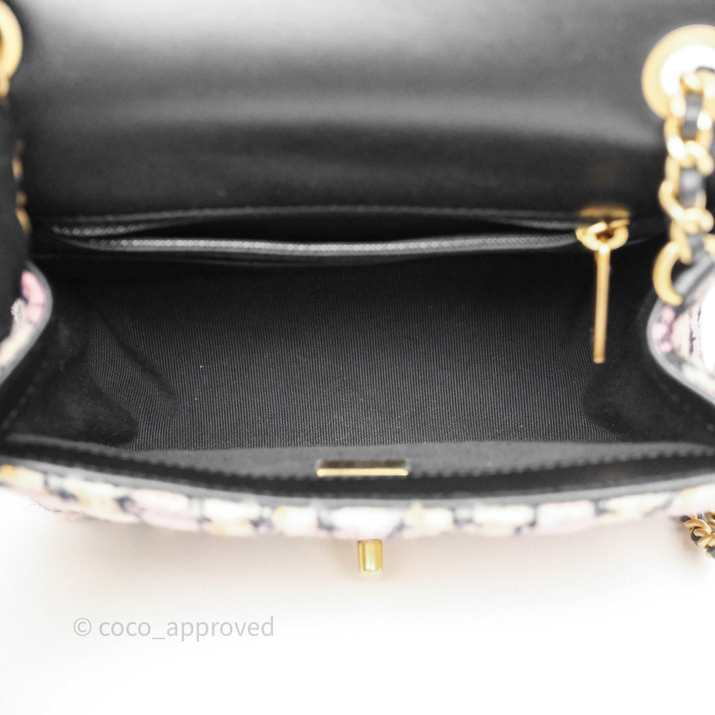 Chanel Pearl Crush Mini Square Pink/ White/ Black Tweed Aged Gold Hardware