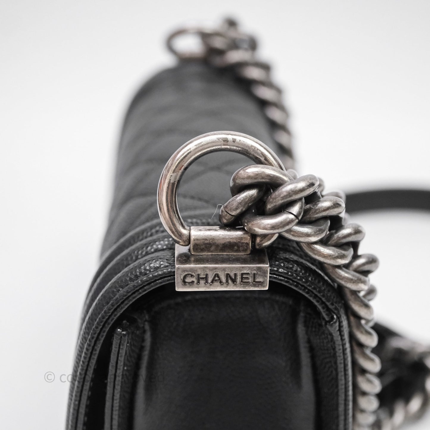 Chanel Small Boy Quilted Black Caviar Ruthenium Hardware