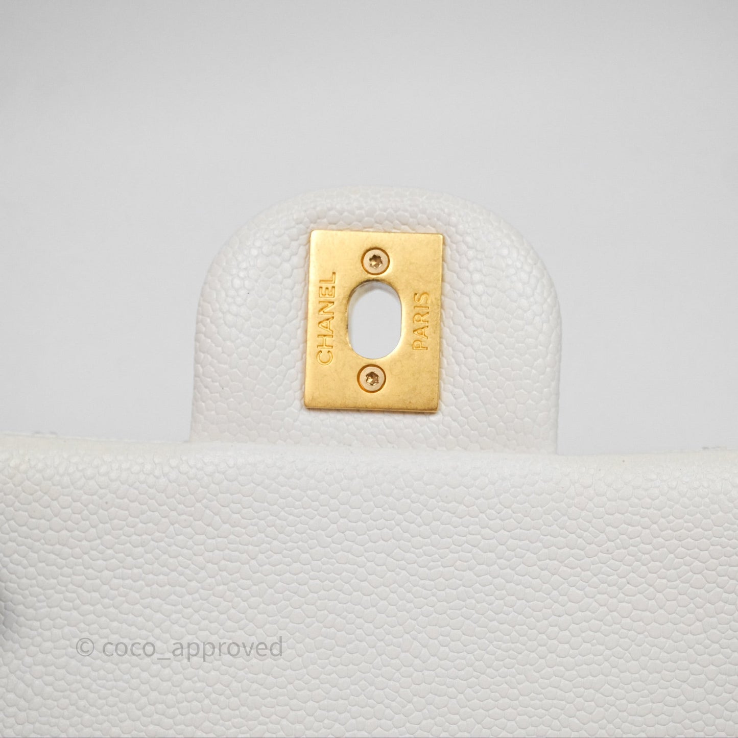 Chanel Mini Flap Bag Heart Adjustable Chain White Caviar Aged Gold Hardware