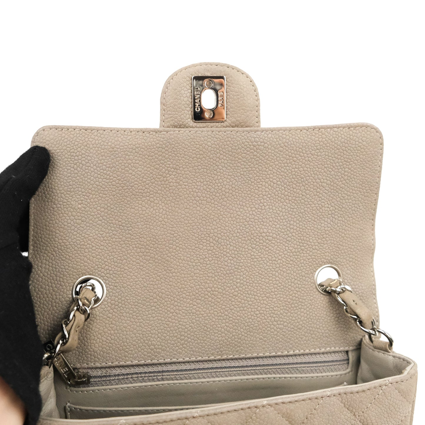 Chanel Quilted Mini Rectangular Flap Matte Earthy Grey Caviar Silver Hardware