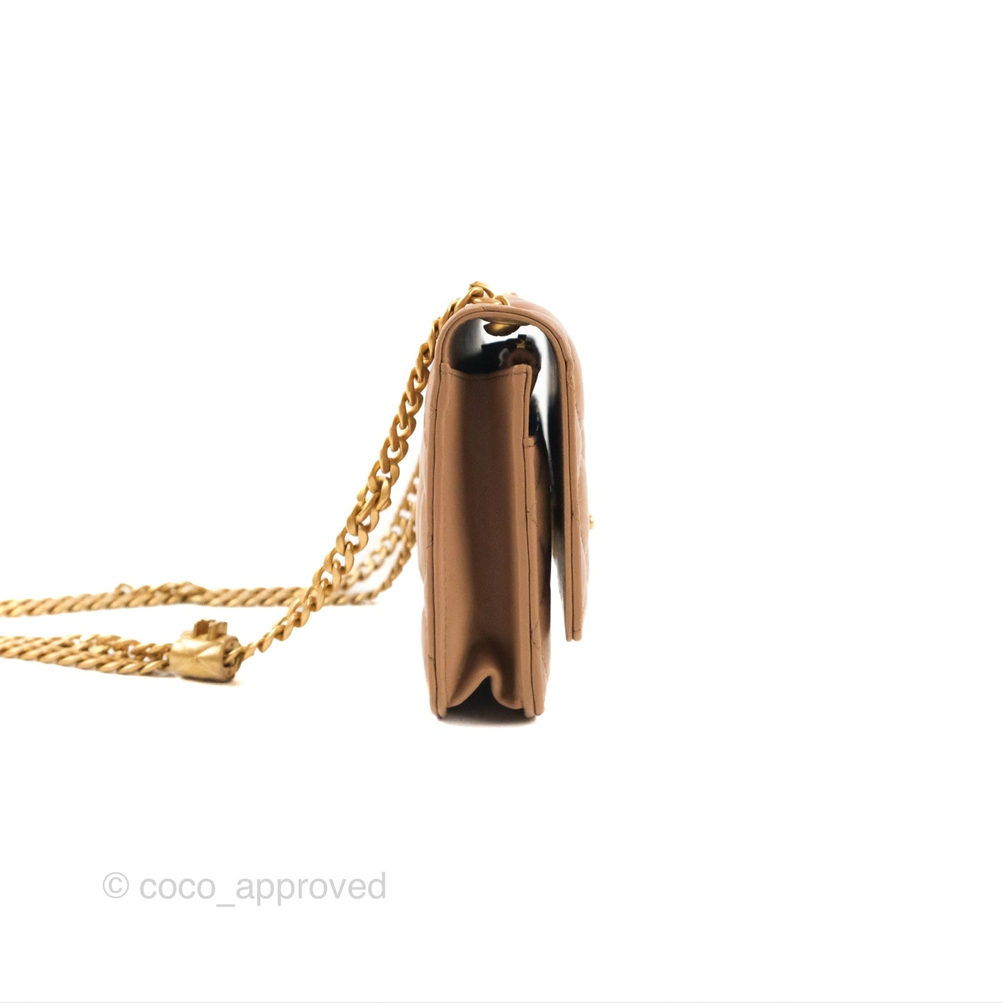 Chanel Quilted Wallet on Chain WOC Adjustable Chain Beige Lambskin Aged Gold Hardware 22K