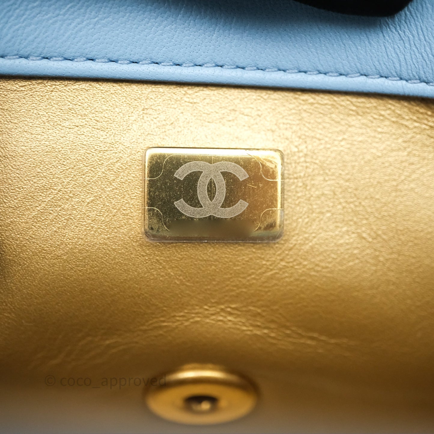 Chanel Mini Rectangular Pearl Crush Quilted Blue Lambskin Aged Gold Hardware
