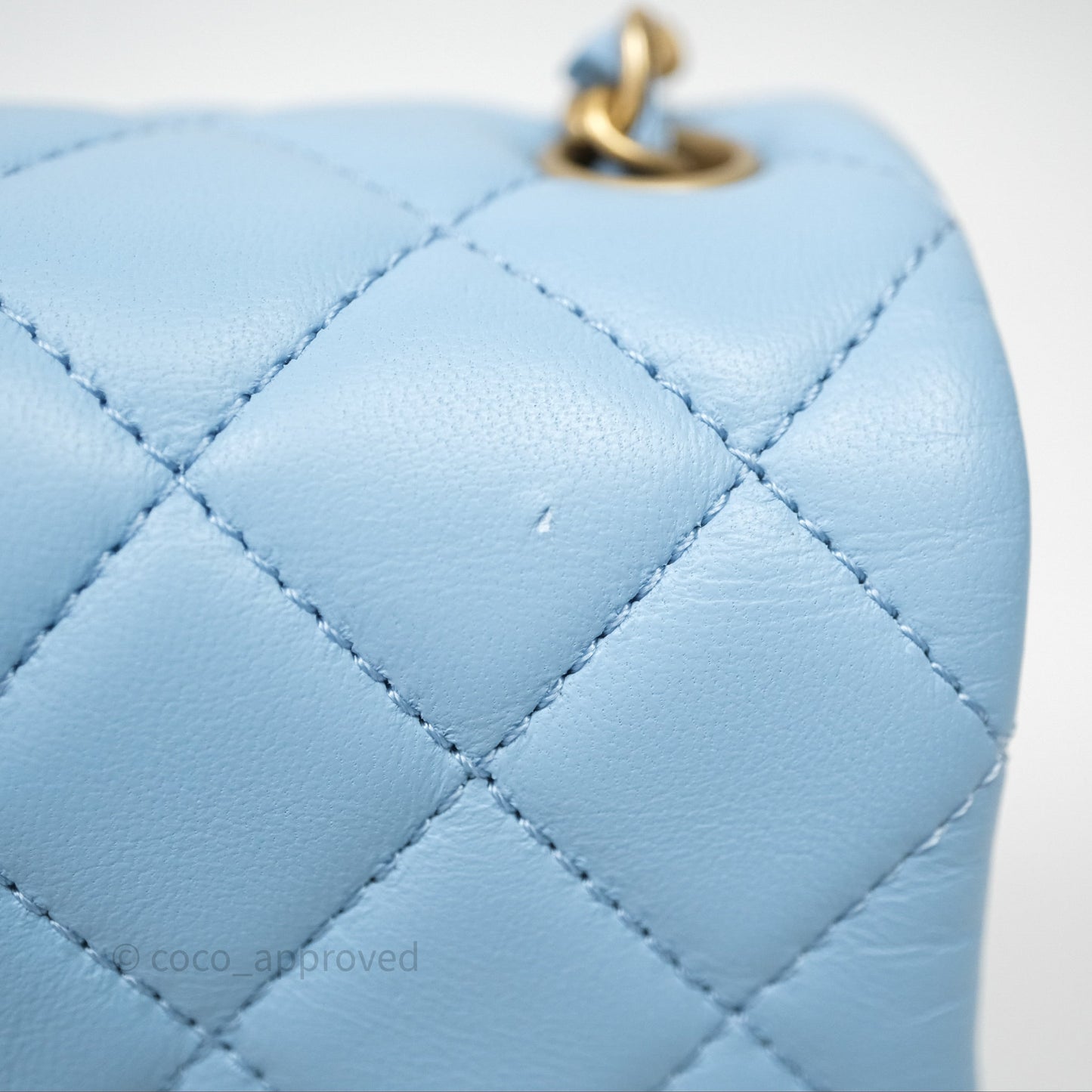Chanel Mini Rectangular Pearl Crush Quilted Blue Lambskin Aged Gold Hardware