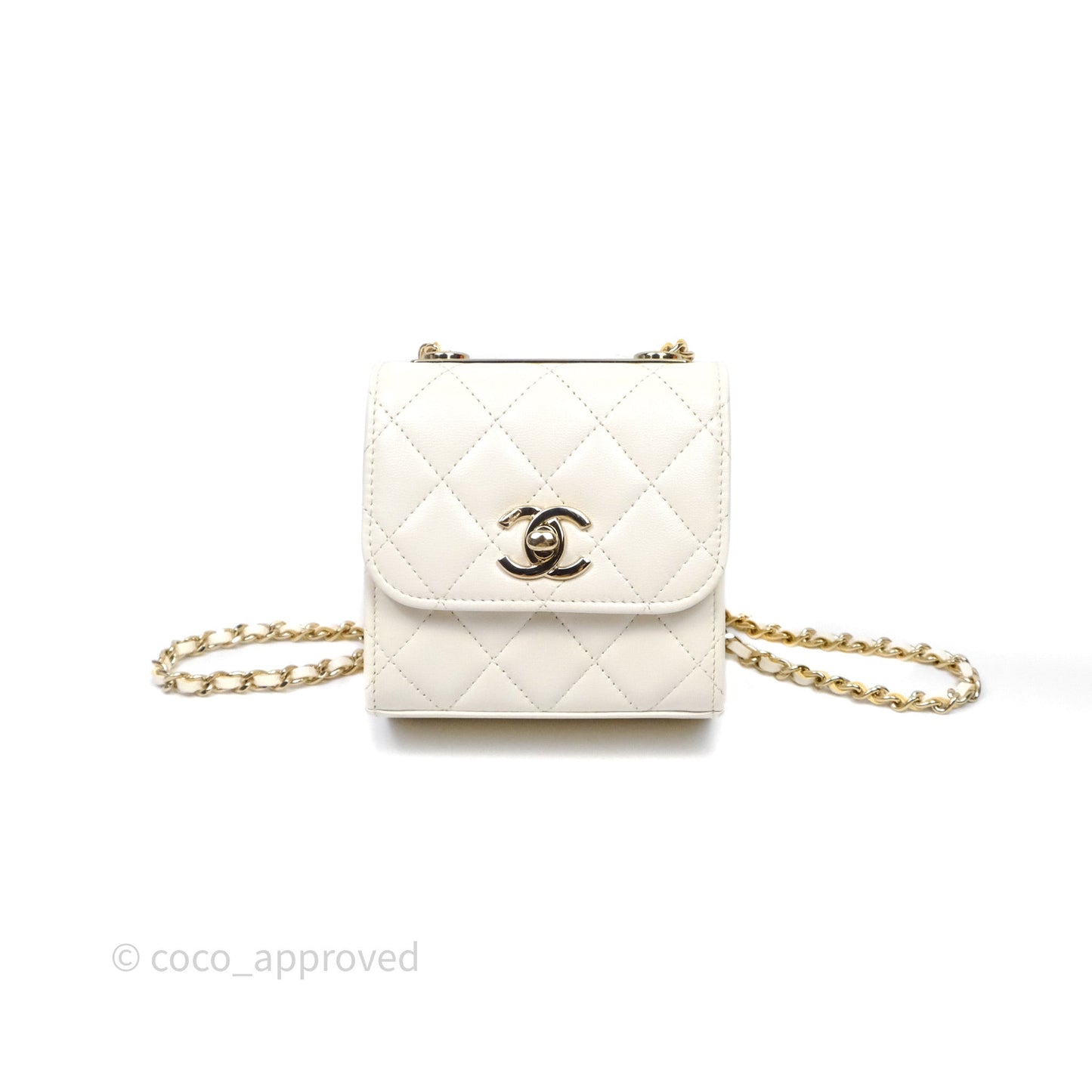 Chanel Mini Quilted Trendy CC Clutch With Chain White Lambskin Gold Hardware