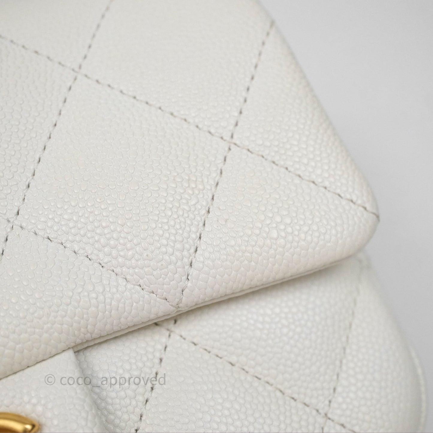 Chanel Mini Flap Bag Heart Adjustable Chain White Caviar Aged Gold Hardware