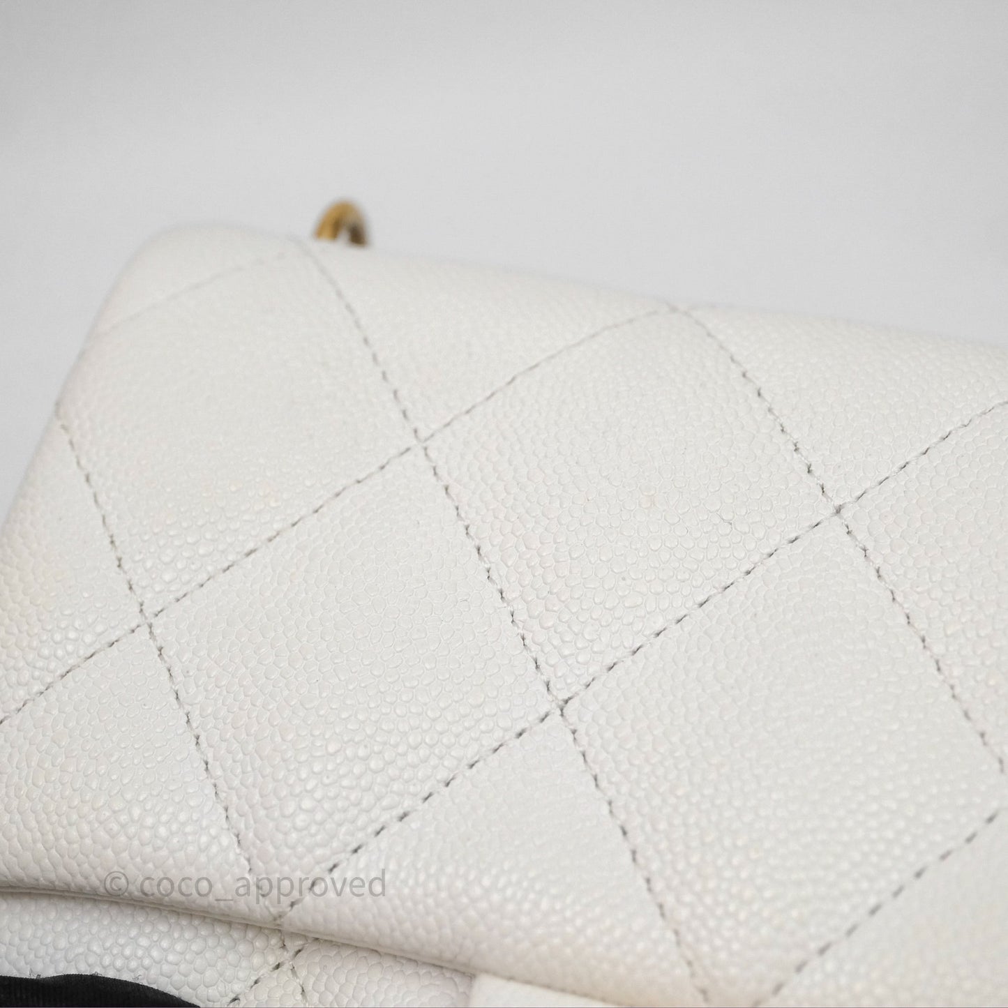 Chanel Mini Flap Bag Heart Adjustable Chain White Caviar Aged Gold Hardware