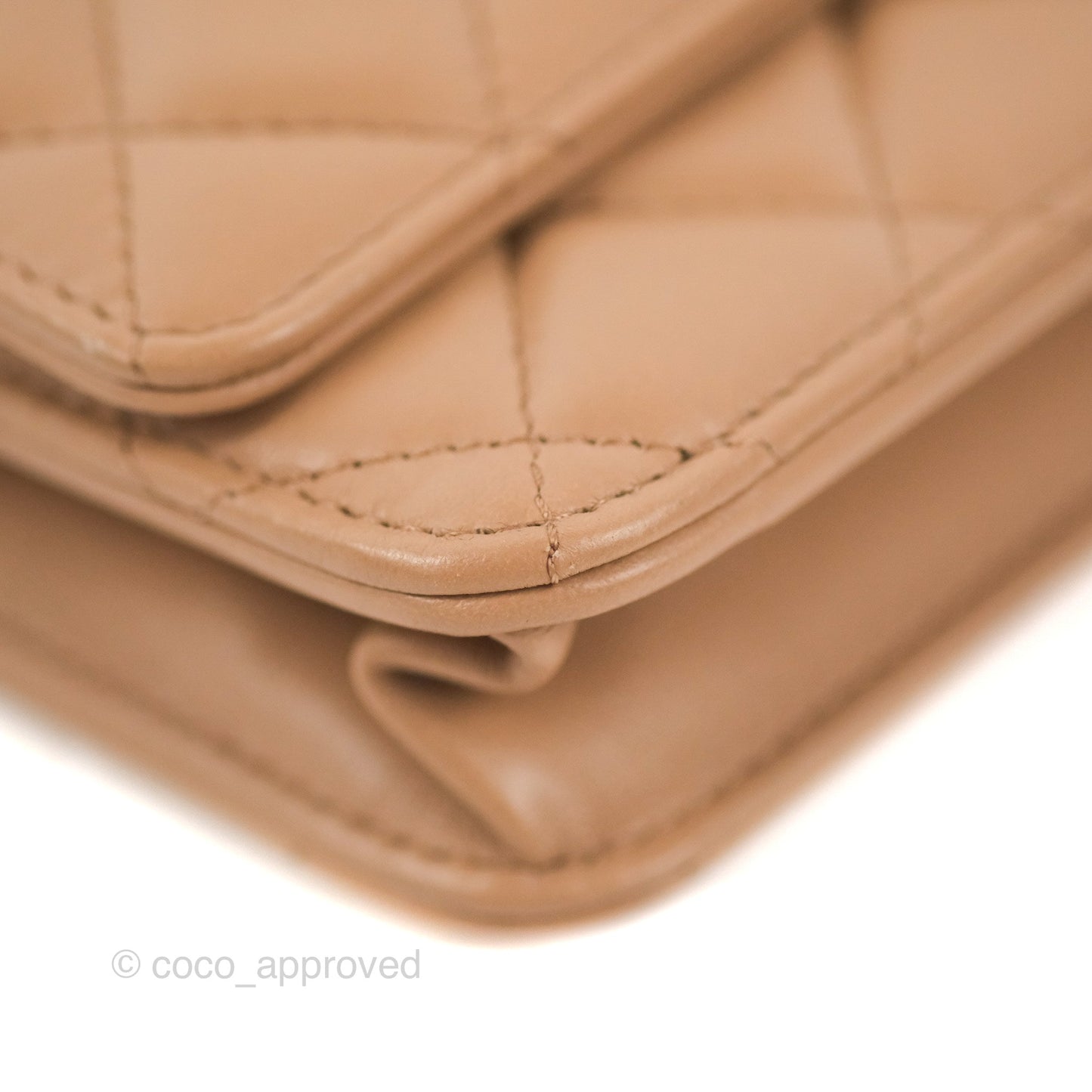 Chanel Quilted Wallet on Chain WOC Adjustable Chain Beige Lambskin Aged Gold Hardware 22K