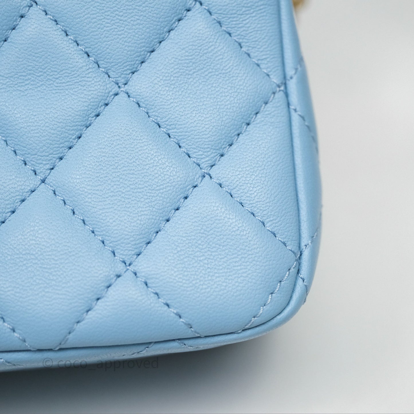 Chanel Mini Rectangular Pearl Crush Quilted Blue Lambskin Aged Gold Hardware
