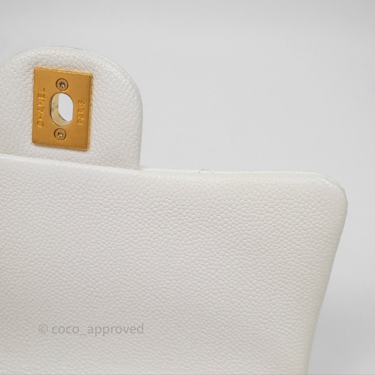 Chanel Mini Flap Bag Heart Adjustable Chain White Caviar Aged Gold Hardware