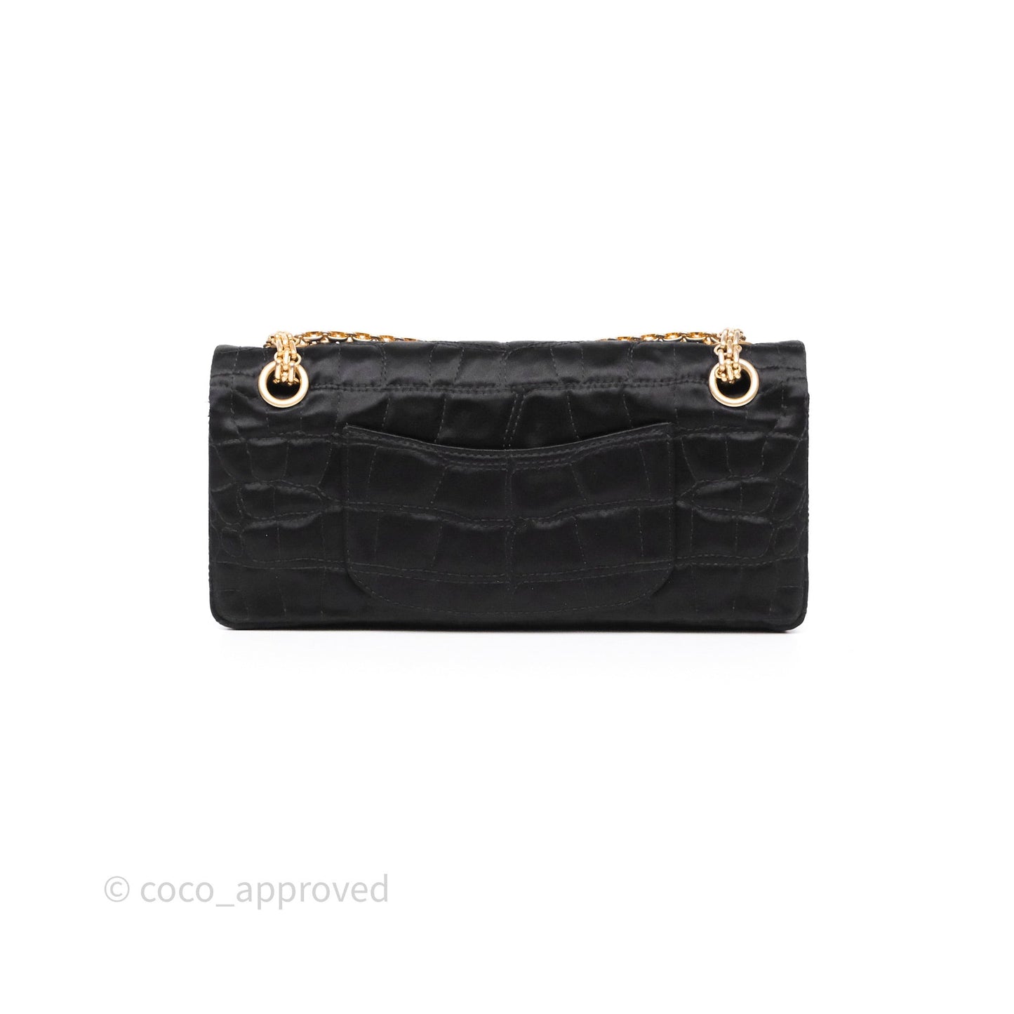 Chanel 2.55 Reissue East West Double Flap Black Satin Croc Aged Gold Hardware