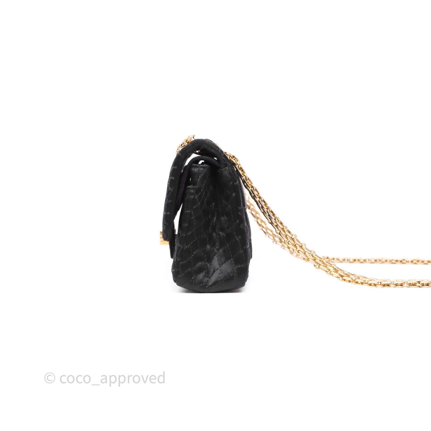 Chanel 2.55 Reissue East West Double Flap Black Satin Croc Aged Gold Hardware
