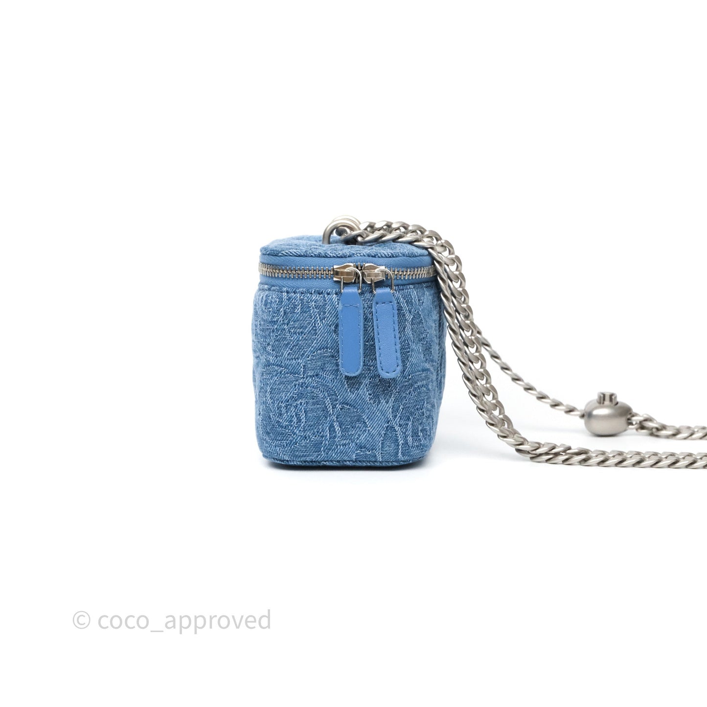 Chanel Mini Vanity Heart Adjustable Chain Camellia Denim Aged Silver Hardware
