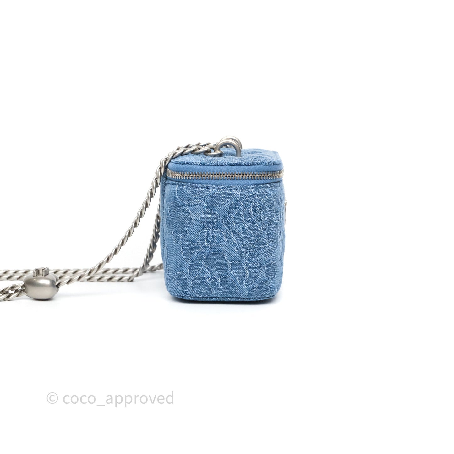 Chanel Mini Vanity Heart Adjustable Chain Camellia Denim Aged Silver Hardware