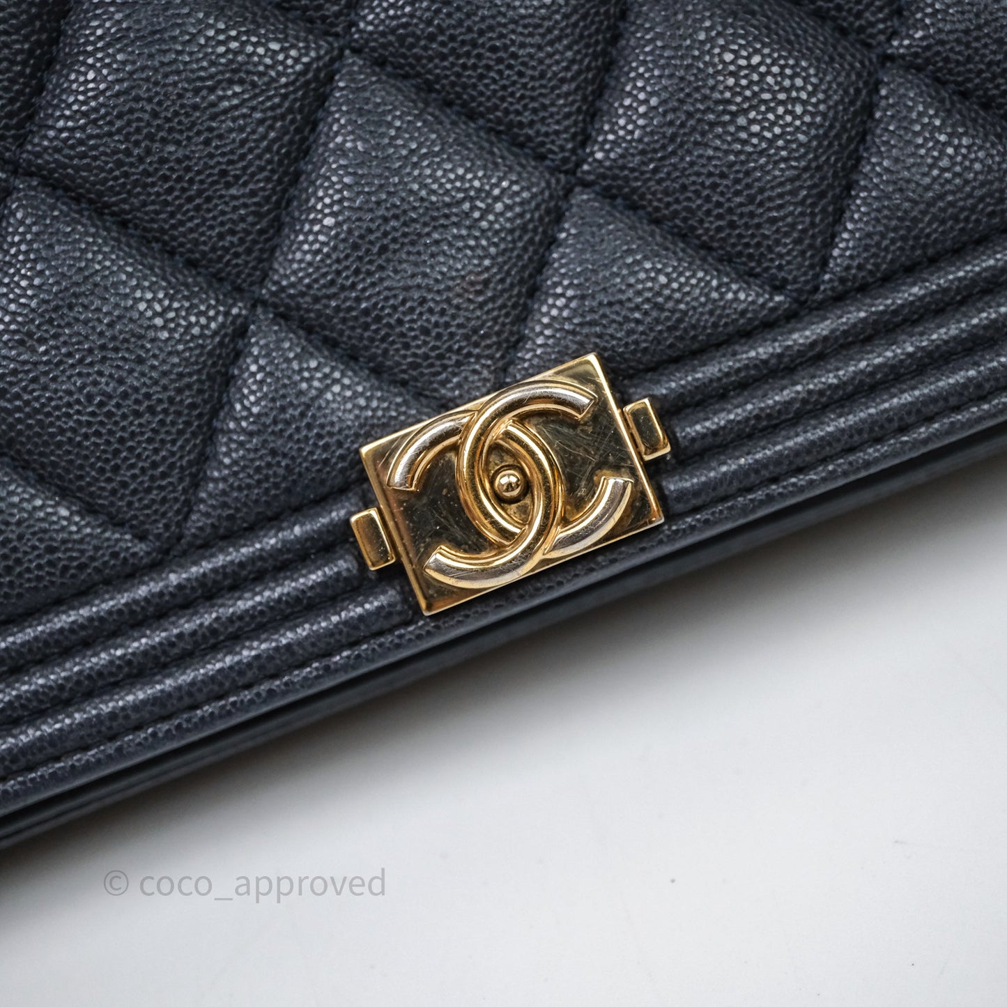 Chanel Boy Wallet on Chain Navy Caviar Light Gold Hardware