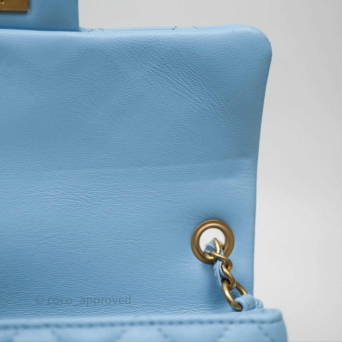 Chanel Mini Rectangular Pearl Crush Quilted Blue Lambskin Aged Gold Hardware