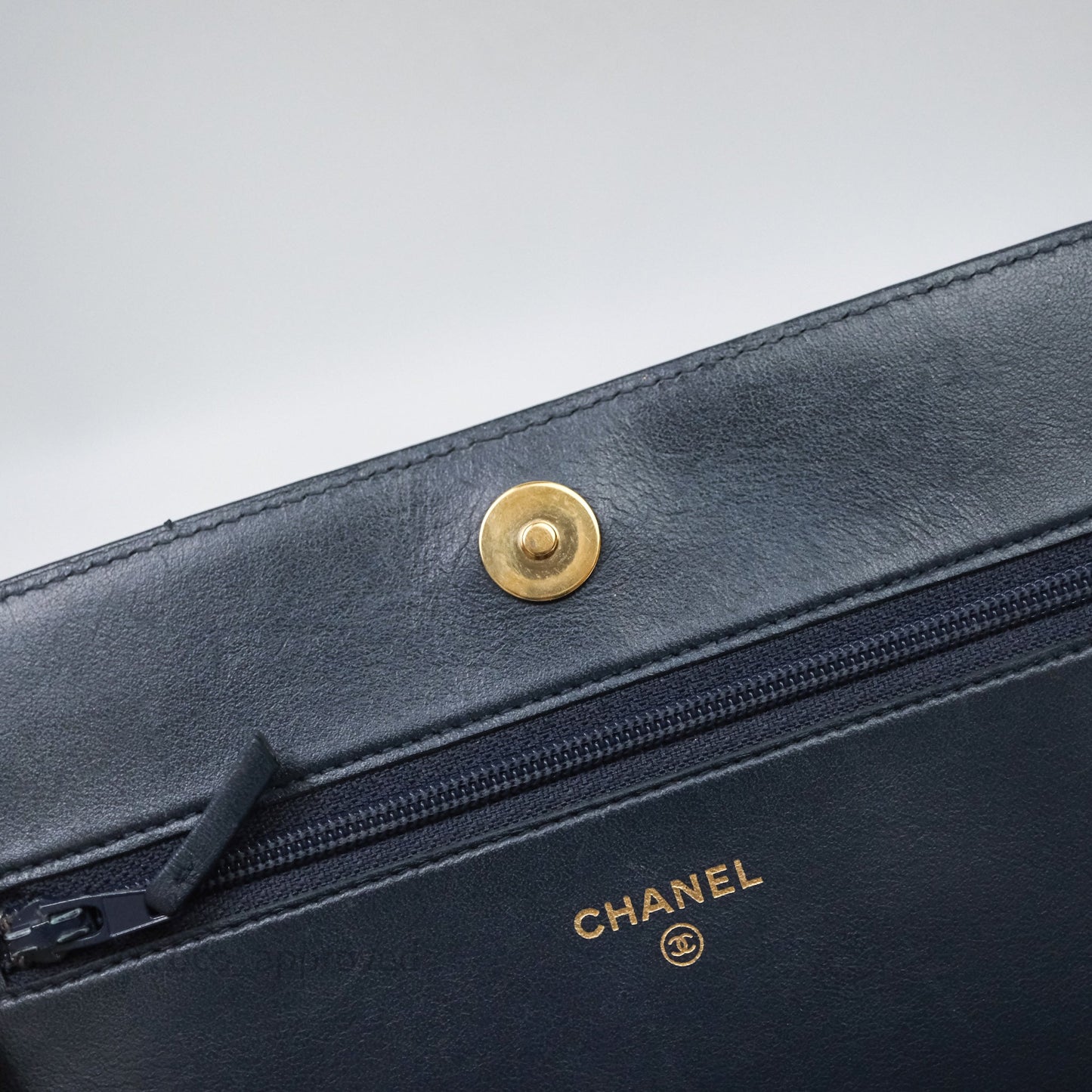 Chanel Boy Wallet on Chain Navy Caviar Light Gold Hardware