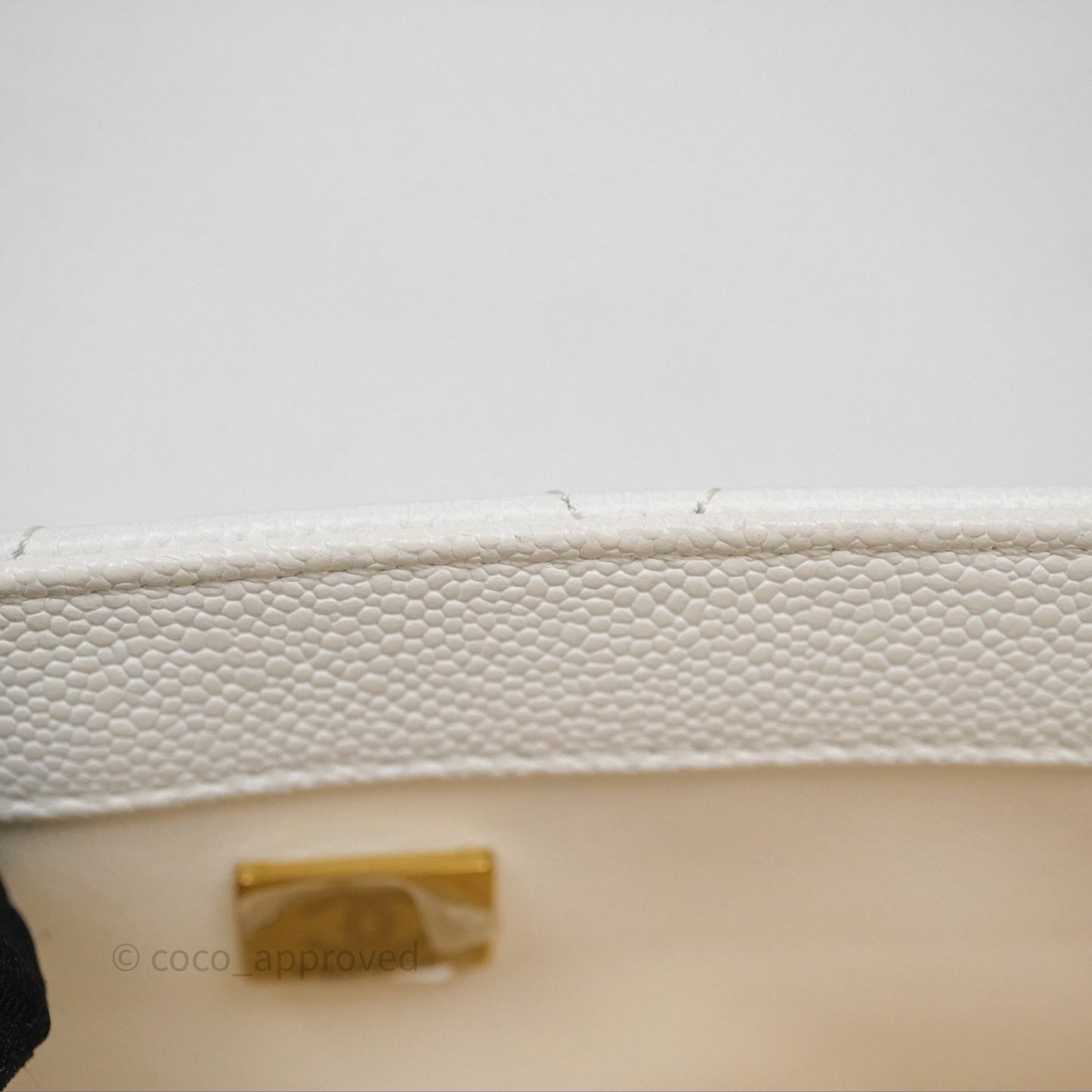 Chanel Mini Flap Bag Heart Adjustable Chain White Caviar Aged Gold Hardware