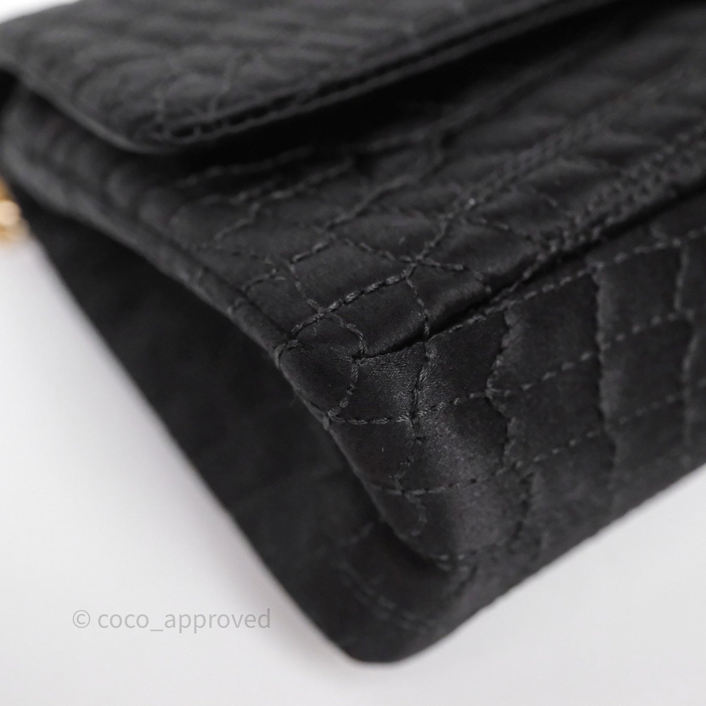 Chanel 2.55 Reissue East West Double Flap Black Satin Croc Aged Gold Hardware