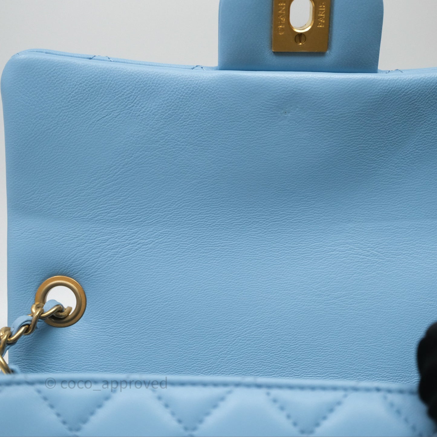 Chanel Mini Rectangular Pearl Crush Quilted Blue Lambskin Aged Gold Hardware