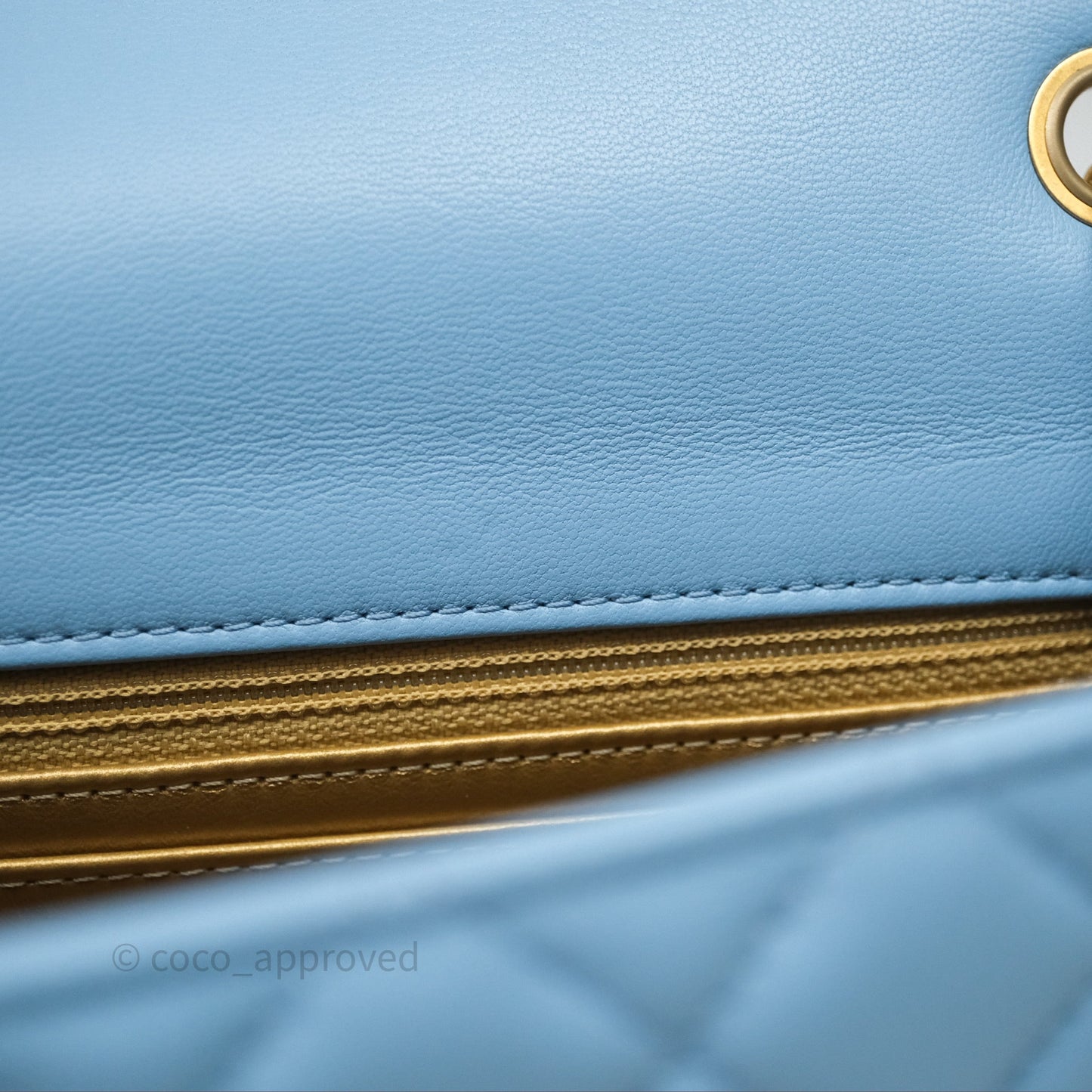 Chanel Mini Rectangular Pearl Crush Quilted Blue Lambskin Aged Gold Hardware