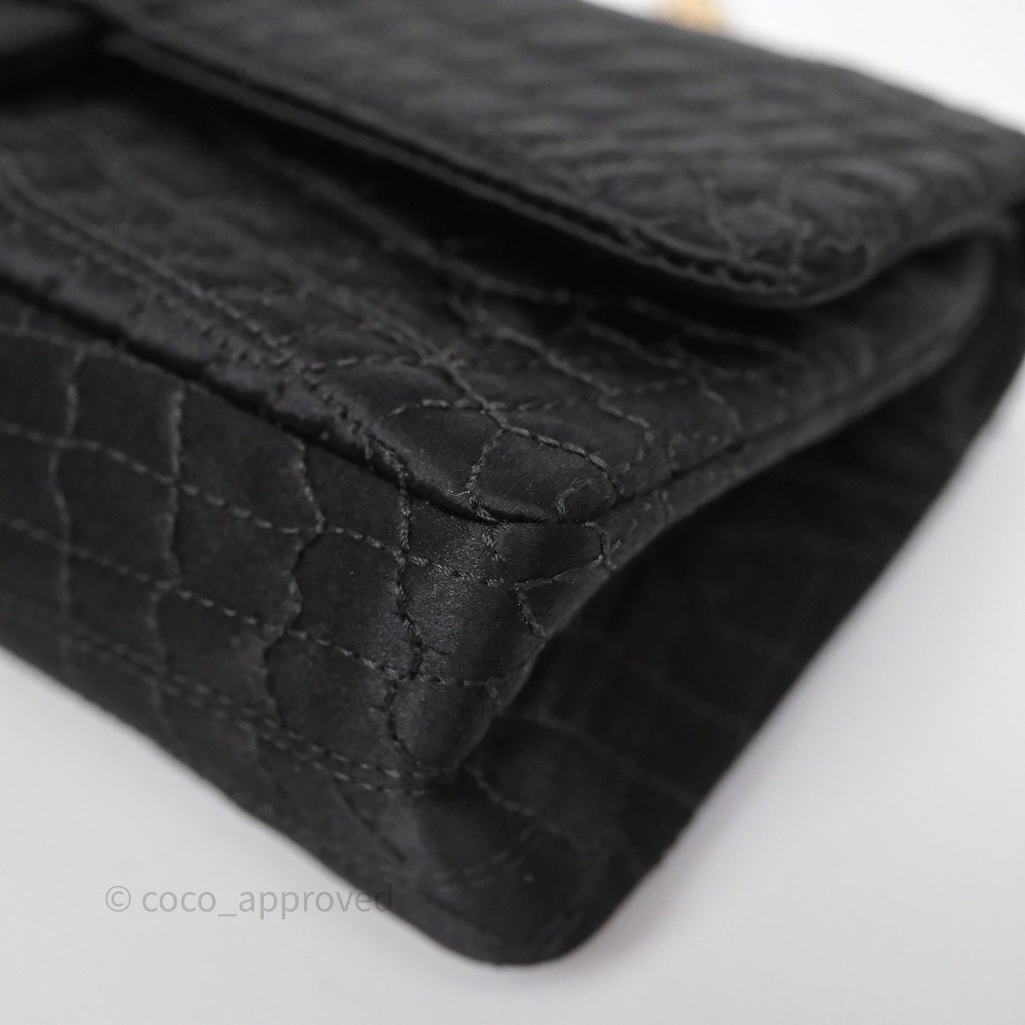 Chanel 2.55 Reissue East West Double Flap Black Satin Croc Aged Gold Hardware