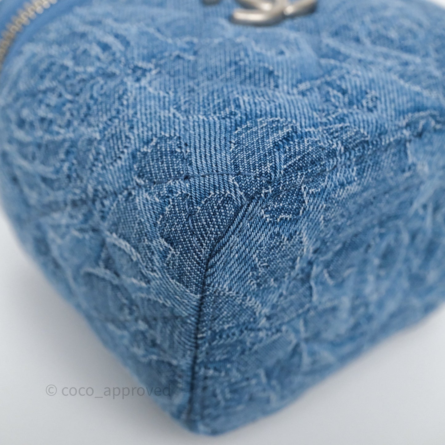 Chanel Mini Vanity Heart Adjustable Chain Camellia Denim Aged Silver Hardware