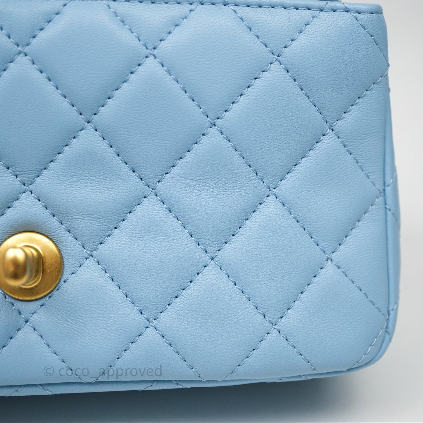 Chanel Mini Rectangular Pearl Crush Quilted Blue Lambskin Aged Gold Hardware