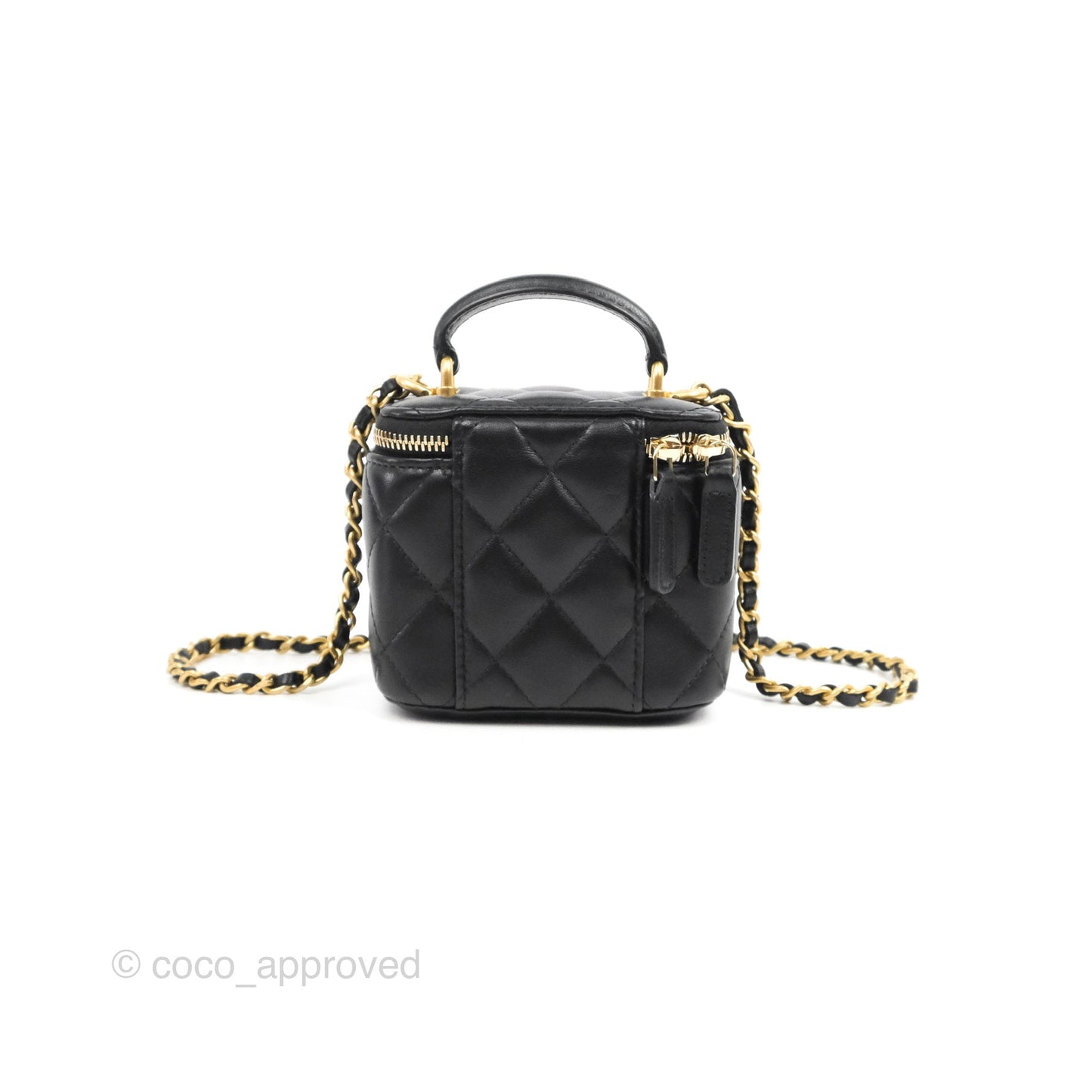 Chanel Mini Top Handle Vanity With Chain Black Lambskin Aged Gold Hardware