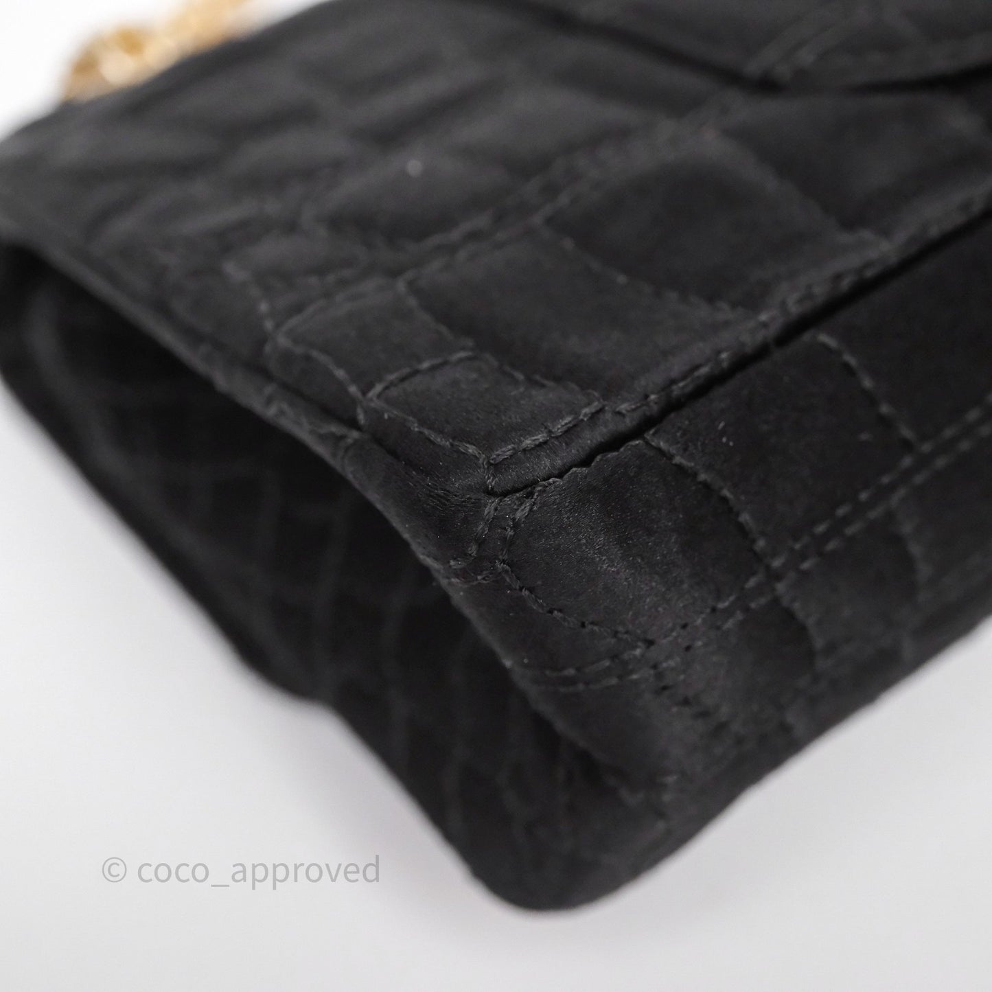 Chanel 2.55 Reissue East West Double Flap Black Satin Croc Aged Gold Hardware