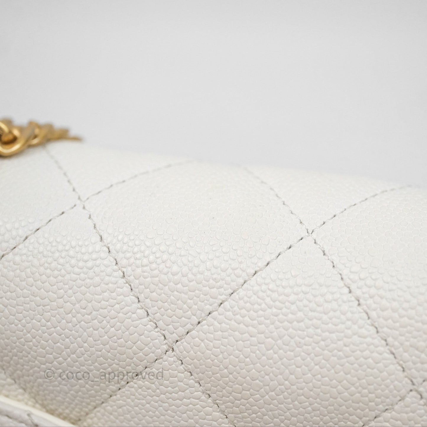 Chanel Mini Flap Bag Heart Adjustable Chain White Caviar Aged Gold Hardware
