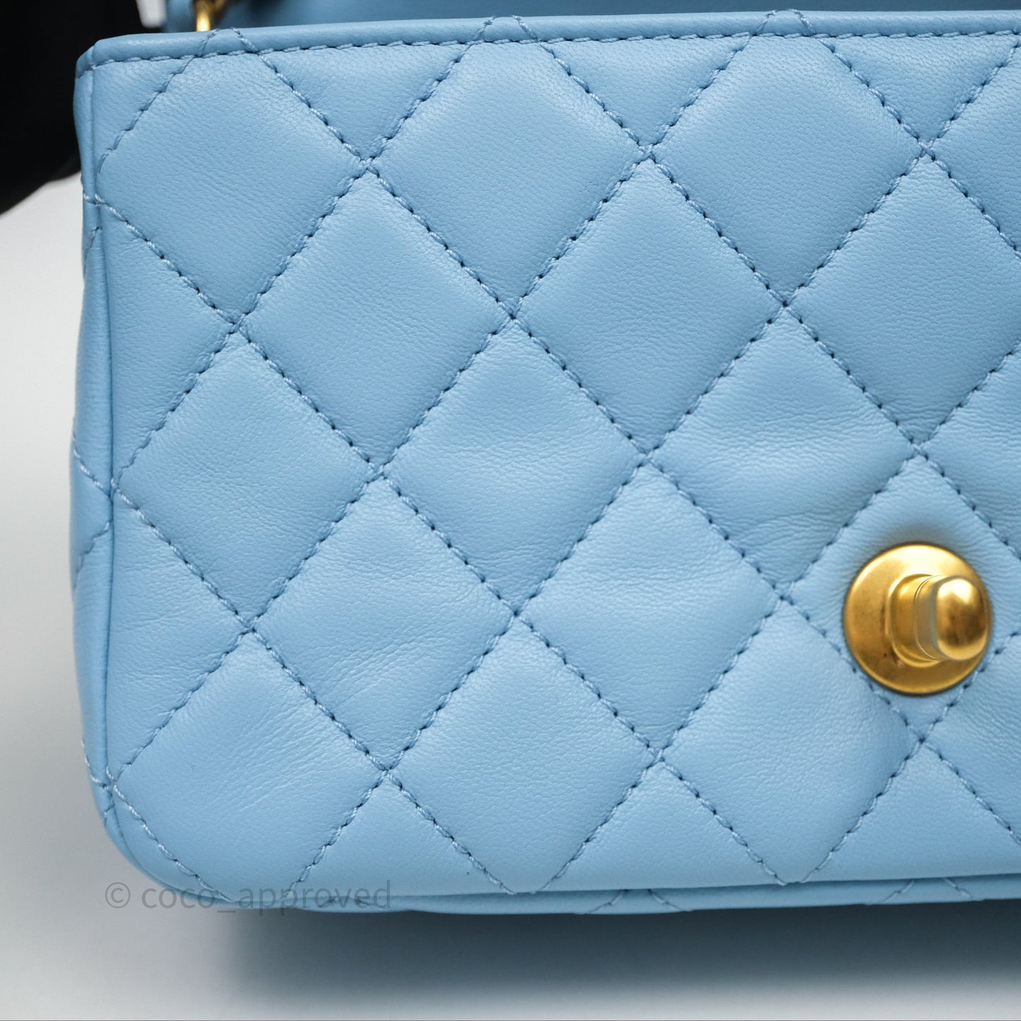 Chanel Mini Rectangular Pearl Crush Quilted Blue Lambskin Aged Gold Hardware