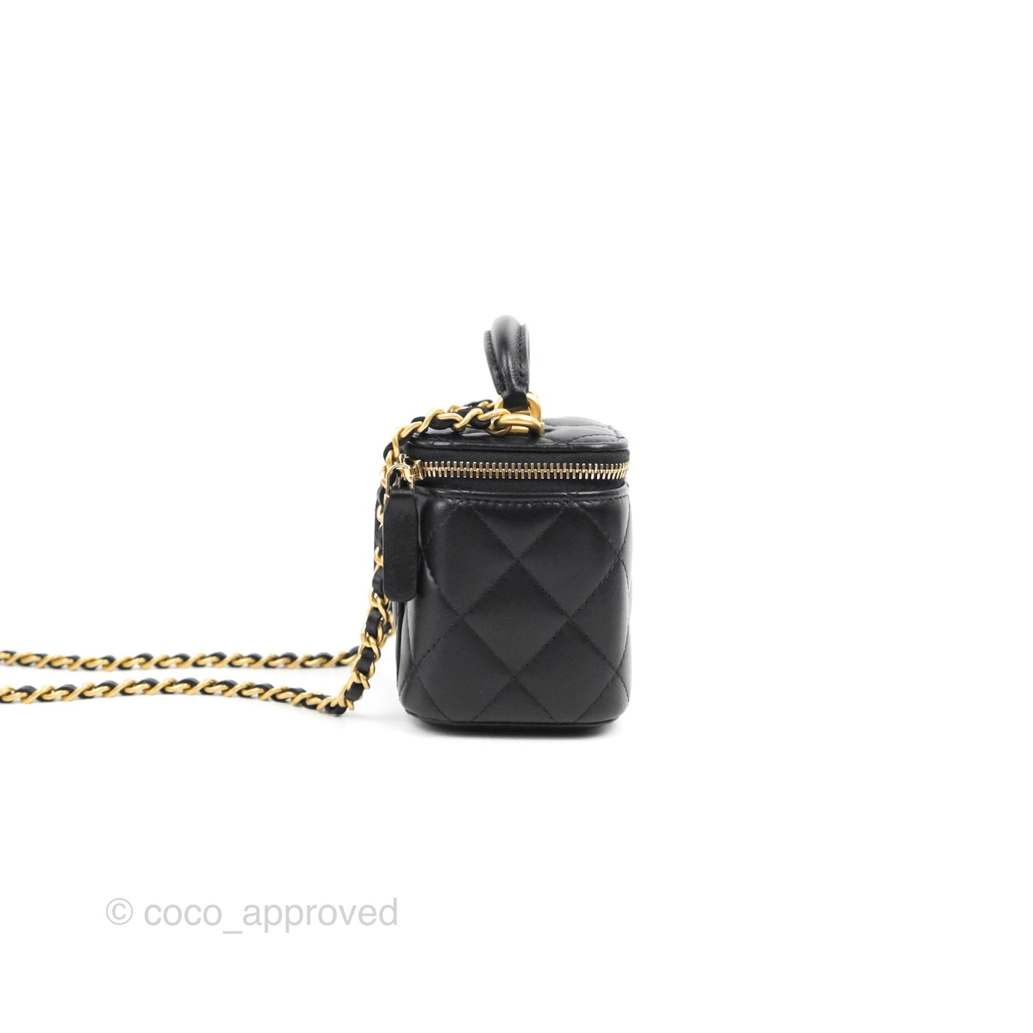 Chanel Mini Top Handle Vanity With Chain Black Lambskin Aged Gold Hardware