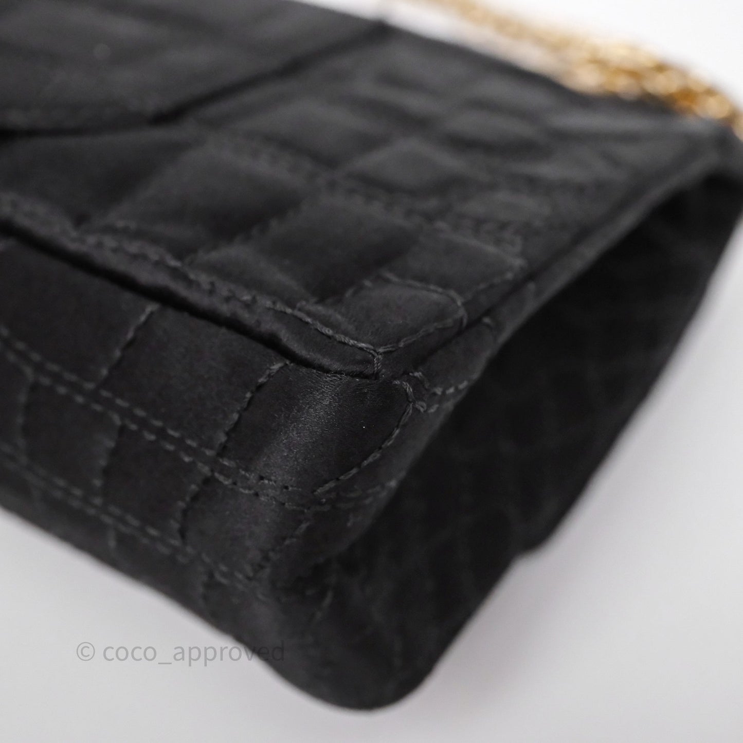 Chanel 2.55 Reissue East West Double Flap Black Satin Croc Aged Gold Hardware