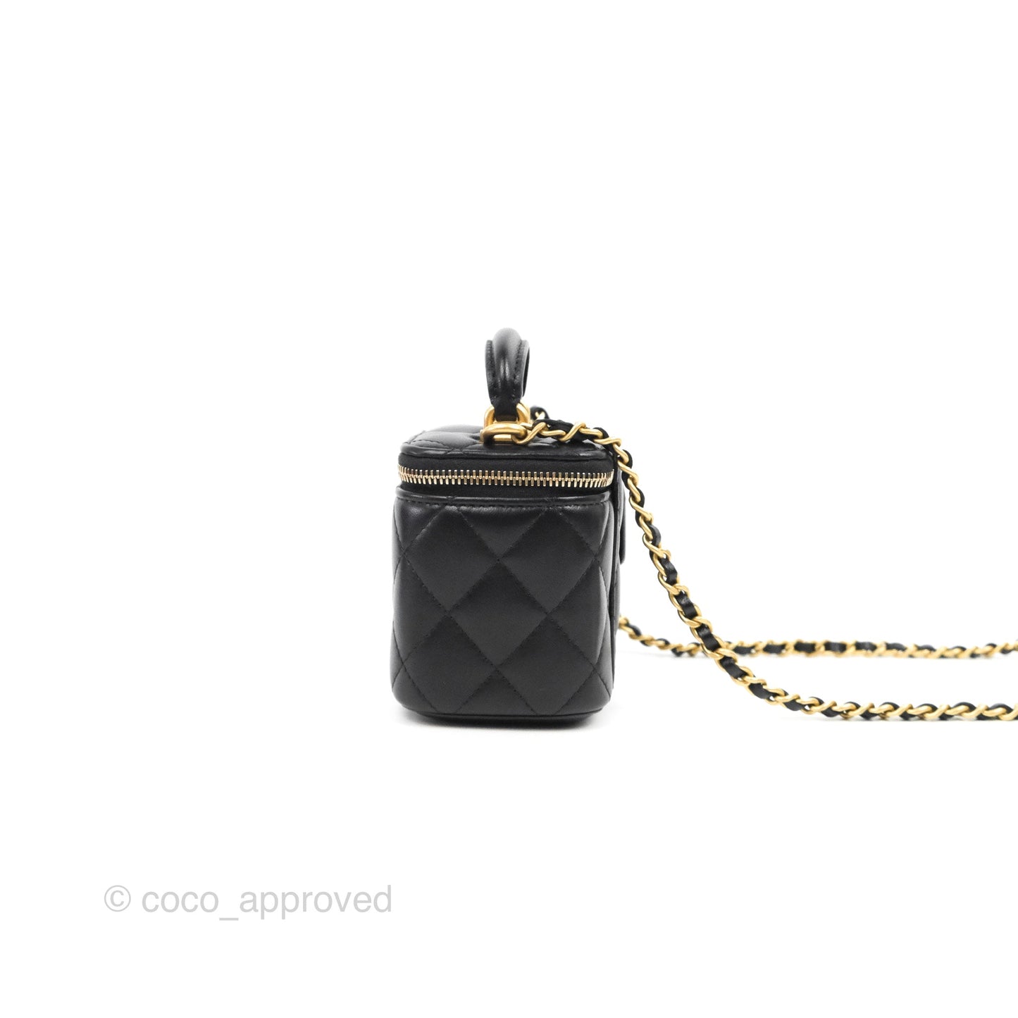 Chanel Mini Top Handle Vanity With Chain Black Lambskin Aged Gold Hardware