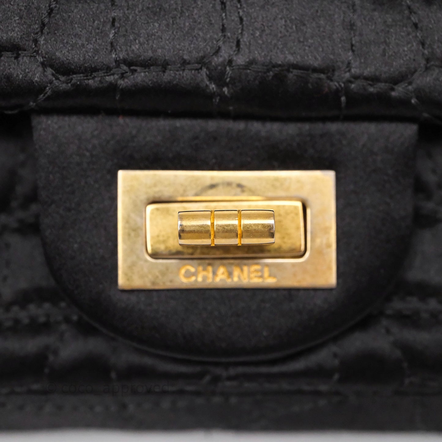 Chanel 2.55 Reissue East West Double Flap Black Satin Croc Aged Gold Hardware