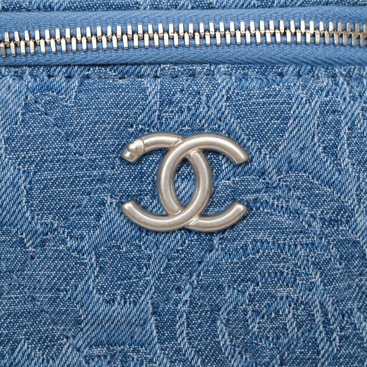 Chanel Mini Vanity Heart Adjustable Chain Camellia Denim Aged Silver Hardware